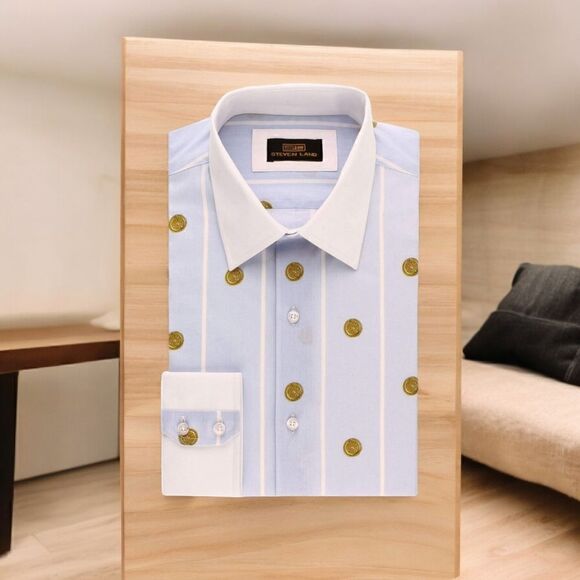 MEN'S STEVEN LAND GREEK MEDALLION LIGHT BLUE DRESS SHIRT. DS 2033. - Picture 1 of 4